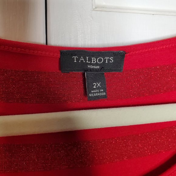 Talbots 2X Plus Size red Striped Long Sleeve T-Shirt Top Rounded Neckline - Picture 3 of 7